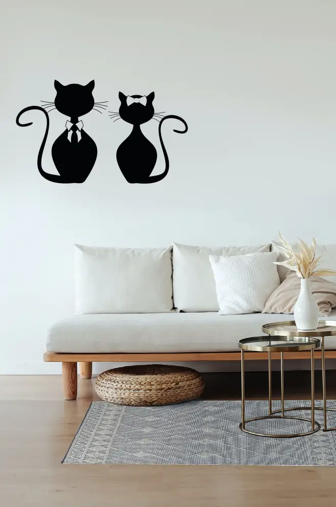 Decoratiune perete metal silueta doua pisicute