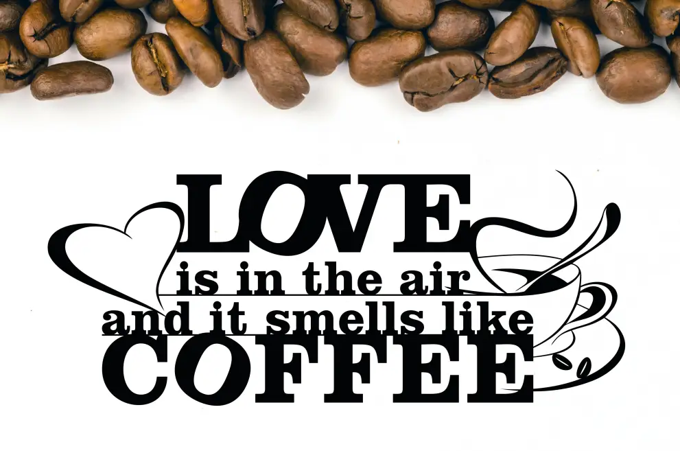Inscriptie metal Love is in the air coffee - limba engleza