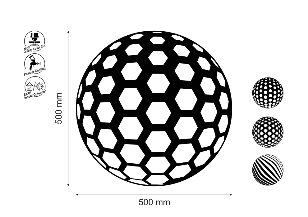 Decoratiune perete metal glob cu model hexagoane
