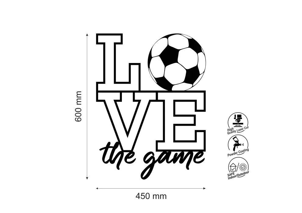 Decoratiune perete metal Love the game soccer cu minge de fotbal - limba engleza