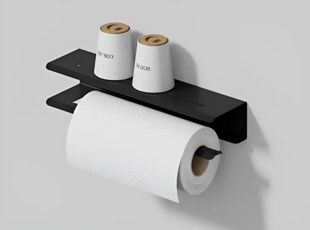 Suport perete rola hartie bucatarie, dreapta cu raft 32cm