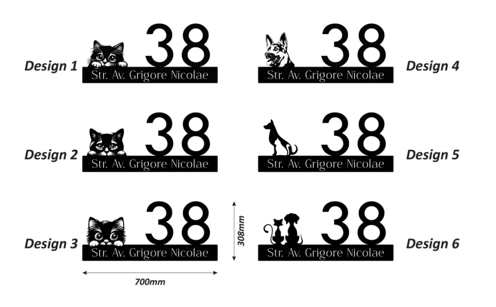 Numere de casa personalizate cu animale de companie - model 12D4 - 70x30.8cm