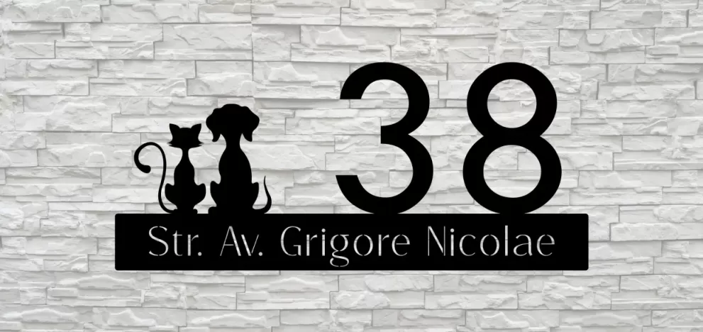 Numere de casa personalizate cu animale de companie - model 12D6 - 70x30.8cm