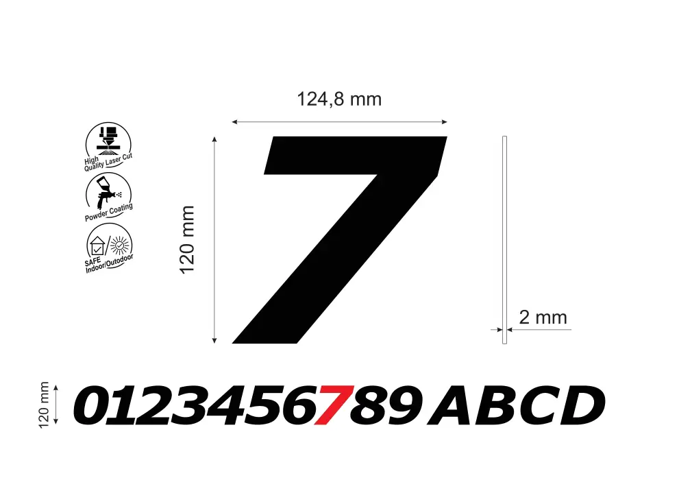 Numar pentru casa/poarta casa cifra 7, inaltime 120 mm, model Bold Italic