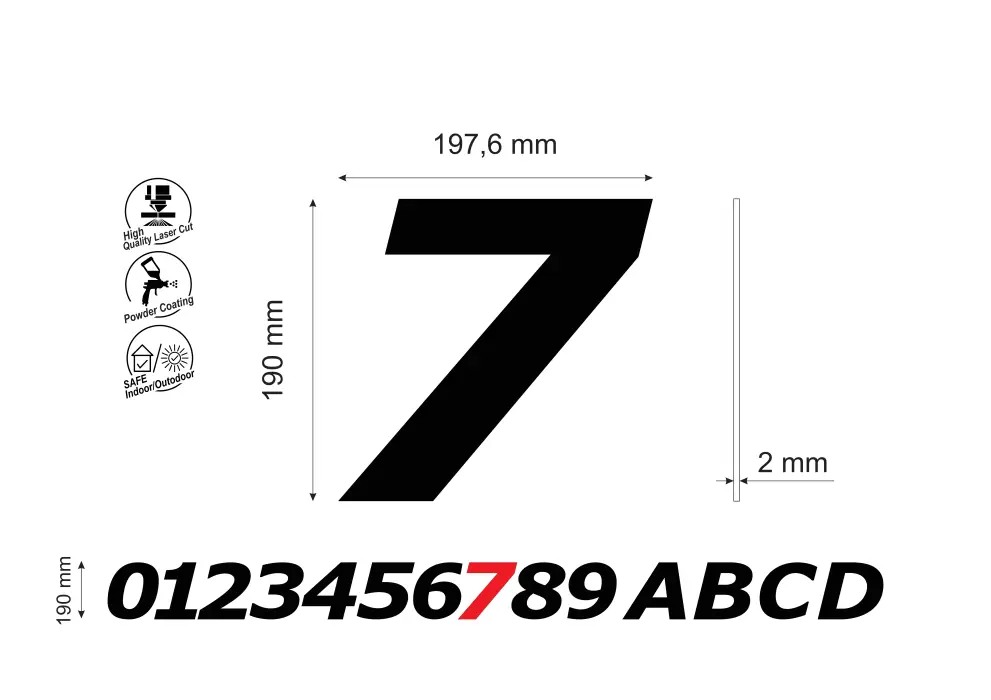Numar pentru casa/cladiri cifra 7, inaltime 190 mm, model Bold Italic
