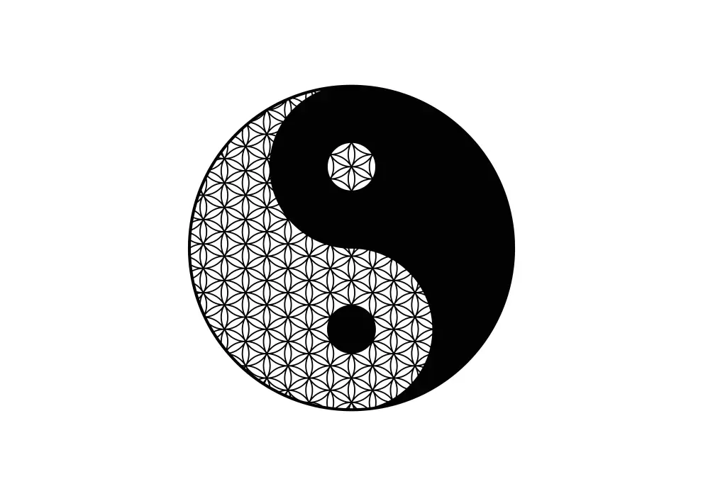 Decoratiune perete metal simbol YinYang floarea vietii