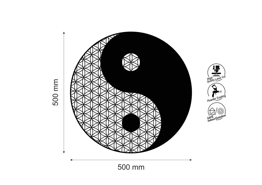 Decoratiune perete metal simbol YinYang floarea vietii